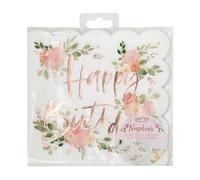 Ginger Ray Rose Gold Foiled Floral Happy Paper Party Tableware 16 Pack, Birthday Napkins
