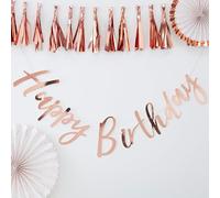 Ginger Ray Rose Gold Foiled Happy Birthday Party Bunting Backdrop 1.8 Meters, Pink