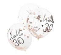Ginger Ray Rose Gold Foiled Hello 30 Birthday Decorative Confetti Balloons 5 Pack Mix it Up, Party