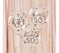 Ginger Ray Rose Gold Foiled Hello 50 Birthday Decorative Confetti Balloons 5 Pack Mix