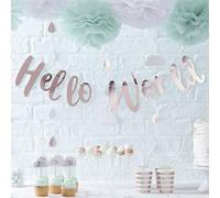 Ginger Ray Rose Gold Hello World Scripted Baby Shower Unisex Bunting Banner - Hello World