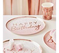 Ginger Ray Rose Gold Ombre Happy Birthday Paper Party Plates 8 Pack,24*24 centimeters