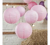 Ginger Ray Round Paper Lantern with Wire Ribbing s in 2 Sizes for Weddings & Parties 5 Pack Baby Pink