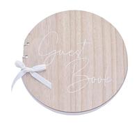Ginger Ray Round Wooden Wedding Guest Book with Cream Ribbon