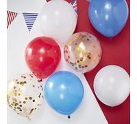 Ginger Ray Royal Wedding Red, White, Blue & Gold Confetti Balloons - 8 Per Pack - Party Like Royalty