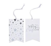 Ginger Ray Silver Foiled Merry Present Tags with Twine x 8 - Metallic Star