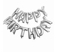 Ginger Ray Silver Happy Birthday Foil Balloon Bunting Party Decoration No Helium Needed