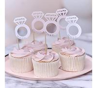 Ginger Ray Team Bride Eco-Friendly Hen Party Ring Cupcake Toppers Pack of 12, Pink, White
