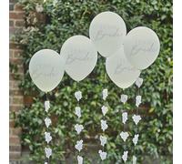 Ginger Ray Team Bride Light Green Latex Balloons with Paper Floral Tails Hen Party Decorations 5 Pack