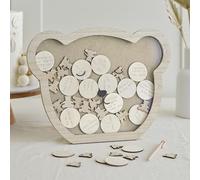 Ginger Ray Teddy Bear Shaped Baby Shower Drop Top Frame Alternative Guest Book with 32 Wooden Tokens
