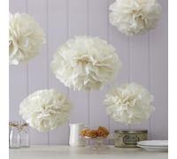 Ginger Ray Tissue Ivory Paper Party Poms Decoration 5 Pack