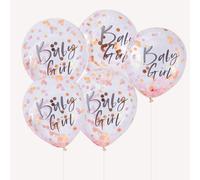 Ginger Ray Twinkle Twinkle Rose Gold Foiled """"Baby Girl"""" Confetti Decorative Baby Shower Party Balloons
