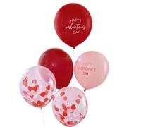 Ginger Ray Valentines Balloon Bundle Decorations In Pink and Red with Confetti