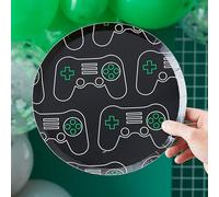 Ginger Ray Video Game Eco Friendly Controller Paper Party Kids Gamer Plates - 8 Pack, Black, 25 centimeters