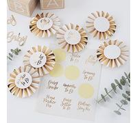 Ginger Ray White And Gold Foiled Baby Shower Party Game Badge Kit 6 Pack