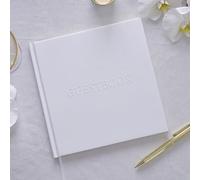 Ginger Ray White Embossed Wedding Guest Book with 32 Gold-edged Pages & White Ribbon Bookmark