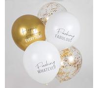 Ginger Ray White & Gold 'Happy F*cking Everything' Latex Party Balloons Decorations 5 Pack