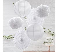ginger Ray White Hanging Decorations for Weddings & Parties 6 Pack, Beautiful Botanics