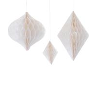 Ginger Ray White Honeycomb Paper Hanging Decorations for Weddings & Parties Pack of 3, Variety Pack
