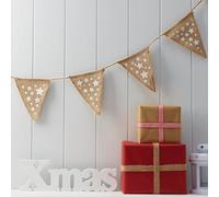 Ginger Ray White Star Hessian Christmas Burlap Bunting Vintage Noel, Fabric, Brown