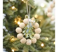 Ginger Ray Wooden Bead Scandi Contemporary Christmas Tree Decoration with Foliage, Pack of 4, NN-141