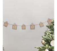 Ginger Ray Wooden Gingerbread House Christmas Bunting with Light Up Windows 1.5m Long