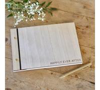Ginger Ray Wooden 'Happily Ever After' Wedding Guest Book with 32 Blank Pages, Neutral
