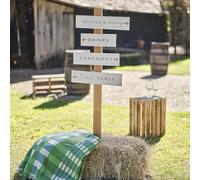 Ginger Ray Wooden Signpost with 4 White Signs and Arrows Wedding Party Decoration, Neutral
