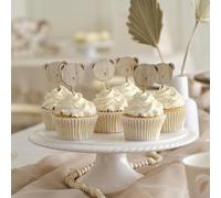 Ginger Ray Wooden Teddy Bear Shaped Cupcake Toppers Baby Shower Cake Decorations 6 Pack