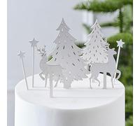 Ginger Ray Woodland Scene White Wooden Christmas Cake Topper Decorations