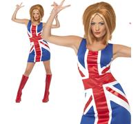 Ginger Spice Girls Costume 90s Union Jack Ladies Womens Fancy Dress Ginger
