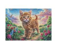 Ginger Tabby Cat Floral 300 PCS（40x28cm） Jigsaw Puzzles Puzzles for Adults Teens Relaxing Fun Family Game Team Building Stress Reducing Autumn Durable Cardboard 300 PCS（40x28cm）