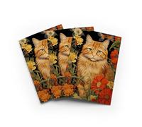 Ginger Tabby Cat Greeting Card Spring Flowers Any Occasion Set of 3 Blank Inside 5x7 Inch 13x18 cm