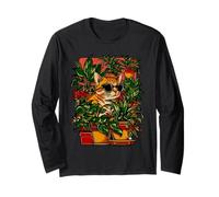 Ginger Tabby Cat with Sunglasses Botanical Jungle Art Long Sleeve T-Shirt