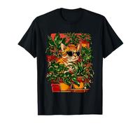 Ginger Tabby Cat with Sunglasses Botanical Jungle Art T-Shirt