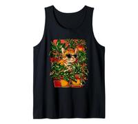 Ginger Tabby Cat with Sunglasses Botanical Jungle Art Tank Top