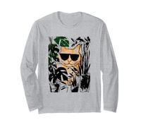 Ginger Tabby Cat with Sunglasses Urban Botanical Grunge Art Long Sleeve T-Shirt