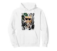 Ginger Tabby Cat with Sunglasses Urban Botanical Grunge Art Pullover Hoodie