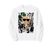 Ginger Tabby Cat with Sunglasses Urban Botanical Grunge Art Sweatshirt
