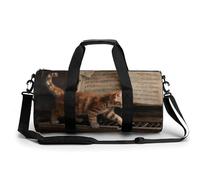Ginger Tabby Kitten Walking Across Piano Keys Travel Gym Bag for Women Men Cylindrical Duffle Bag Sport Workout Bag with Shoulder Strap
