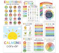 GINGER TECH 12PCS Calming Corner Classroom Posters, Kids Feelings Wheel Chart Emotions Poster, Calming Corner Sensory Wall Art Set for for Preschool Home Toddler Teachers Program