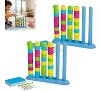 GINGER TECH 2 Sets Colour Stack Challenge Game, Color Matching Stacking Puzzle Game with Racks, Rings & Cards for 2-4 Players, Quick Puzzle Game for Kids/Adults, Fun Tabletop Brain Teaser