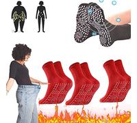 GINGER TECH 3 Pairs Tourmaline Slimming Health Sock, Tourmaline Acupressure Self Heating Shaping Socks, Soothing Feet Thermotherapeutic Socks Hyperthermia Socks for Men Women (Red)