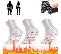 GINGER TECH 3 Pairs Tourmaline Slimming Health Socks, Acupressure Self Heating Shaping, Soothing Feet Thermotherapeutic Hyperthermia for Men Women (White)