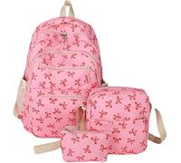 GINGER TECH 3PCS Bow Backpack Set for Girls, Preppy Daypack & Shoulder Bag Handbags, Kawaii Nylon School Bags Floral Backpack, For Teen, College, Primary and Secondary (Red)
