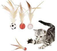 GINGER TECH 3pcs Cat Bouncy Ball with Feather, Bouncy Tails Cat Toys for Indoor Cats, Cat Entertainment Bouncy Ball Toy, Interactive Cats Soft Kitten Toys, for Cat Dog Pet Toys Gift