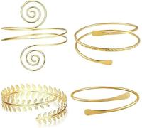 GINGER TECH 4 Pcs Gold Arm Cuff Set, Adjustable Upper Arm Band Cuff Bracelets for Women, Armband Set Minimalist Simple Greek Armlet Wedding Fashion Jewelry Gold Plated
