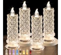 GINGER TECH 4PCS LED Crystal Candle Lights, Rose Shadow Led Flameless Candle Lights, Battery Operated Romantic Flameles Pillar Candles for Valentines Proposal Anniversary Wedding Christmas (White)