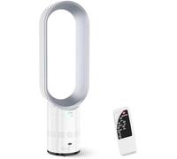 GINGER TECH Bladeless Tower Fan with Air Purifier, 65cm Quiet Tower Fan for Bedroom, 80° Oscillating 8 Speeds with Remote, Silent Standing Portable Circulator for Home Office