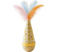 GINGER TECH Cat Wobble Toy, Interactive Wooden Cat Enrichment Toys for Indoor, Cats Self Play Wobble Ball with Feather, Scratchable Woven Surface Pet Tumbler Toy for Exercise Training (A)